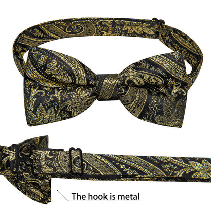 Luxury Golden Paisley Jacquard Silk Men's Bowtie Vest Set vest set    - Sophisticated Gentlemen