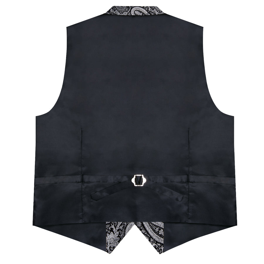 Black Gray Paisley Jacquard Silk Men's Collar Bowtie Vest Set vest set    - Sophisticated Gentlemen