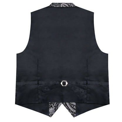 Black Gray Paisley Jacquard Silk Men's Collar Bowtie Vest Set vest set    - Sophisticated Gentlemen