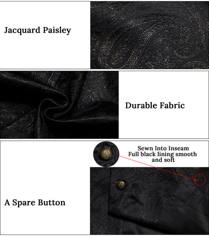 Shining Black Paisley Jacquard Silk Men's Collar Bowtie Vest Set vest set    - Sophisticated Gentlemen