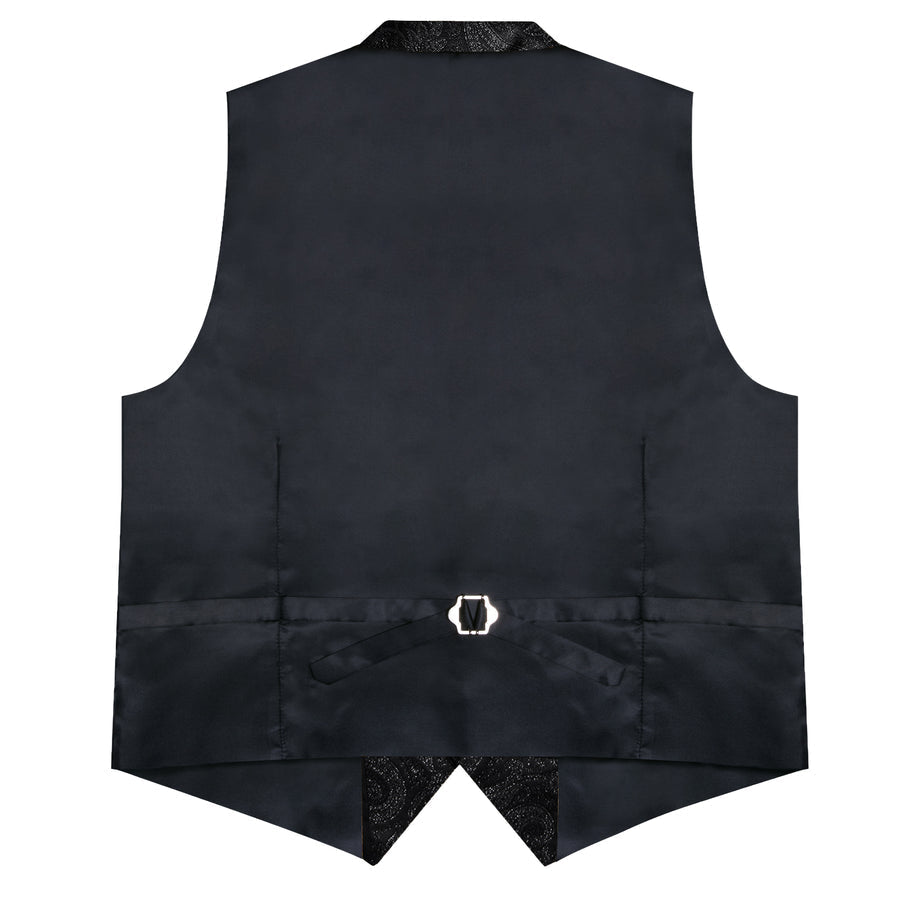 Shining Black Paisley Jacquard Silk Men's Collar Bowtie Vest Set vest set    - Sophisticated Gentlemen