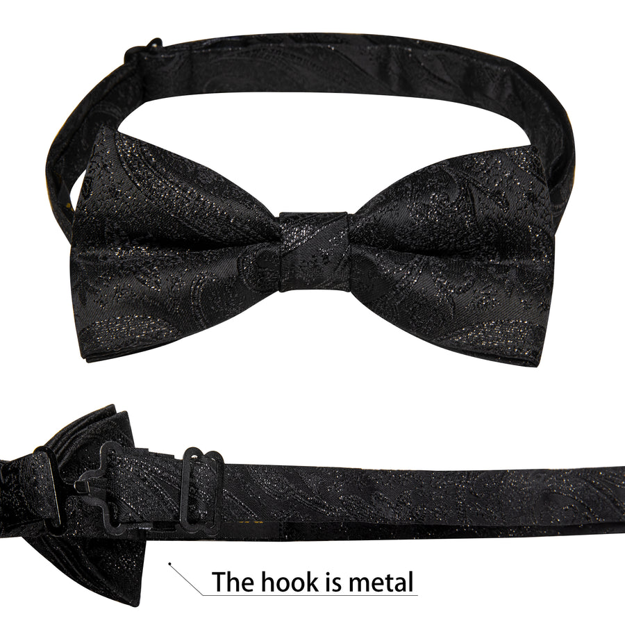 Shining Black Paisley Jacquard Silk Men's Collar Bowtie Vest Set vest set    - Sophisticated Gentlemen