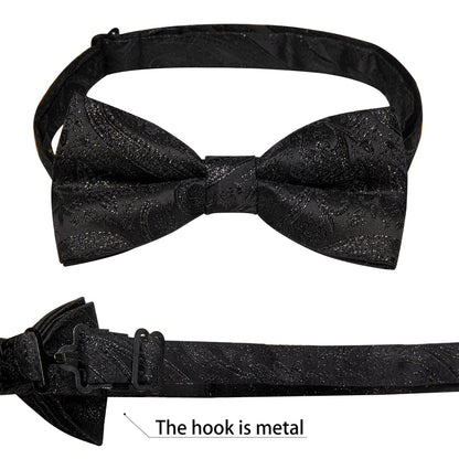 Shining Black Paisley Jacquard Silk Men's Collar Bowtie Vest Set vest set    - Sophisticated Gentlemen