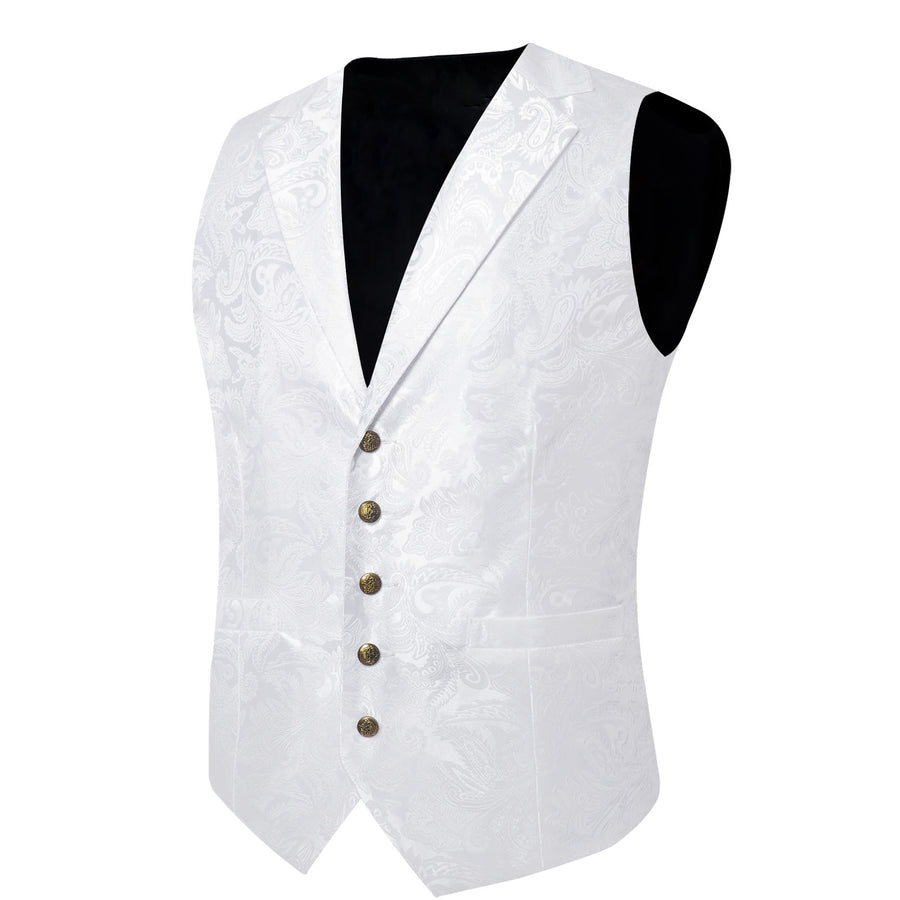 White Paisley Jacquard Silk Men's Collar Bowtie Vest Set vest set    - Sophisticated Gentlemen