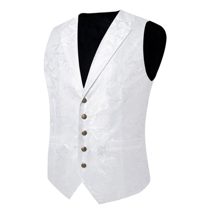 White Paisley Jacquard Silk Men's Collar Bowtie Vest Set vest set    - Sophisticated Gentlemen