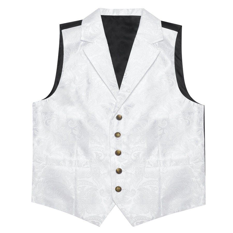 White Paisley Jacquard Silk Men's Collar Bowtie Vest Set vest set    - Sophisticated Gentlemen
