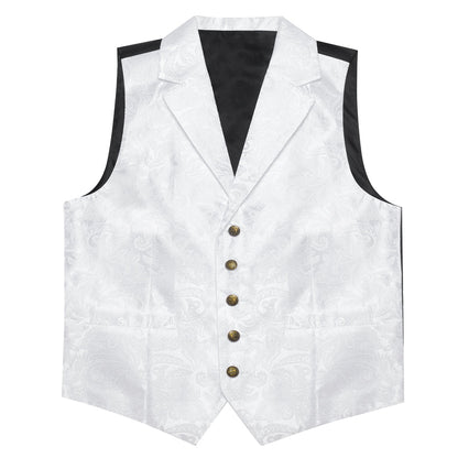 White Paisley Jacquard Silk Men's Collar Bowtie Vest Set vest set    - Sophisticated Gentlemen