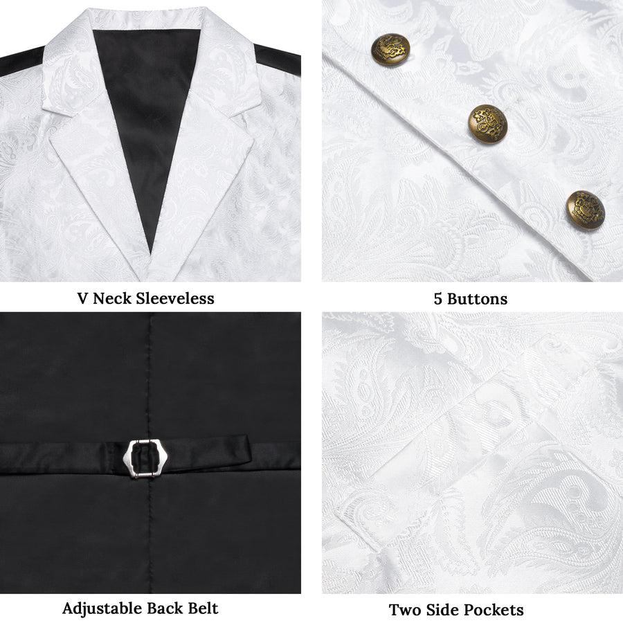 White Paisley Jacquard Silk Men's Collar Bowtie Vest Set vest set    - Sophisticated Gentlemen