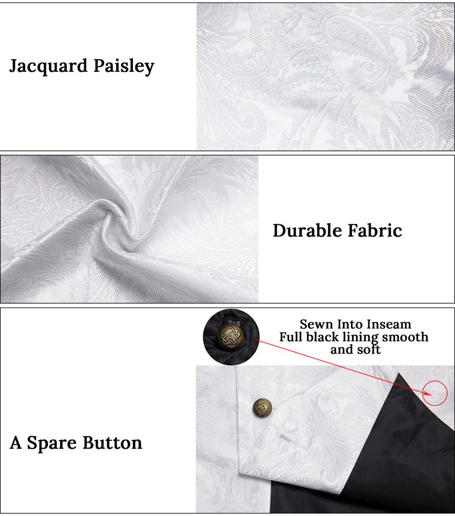 White Paisley Jacquard Silk Men's Collar Bowtie Vest Set vest set    - Sophisticated Gentlemen