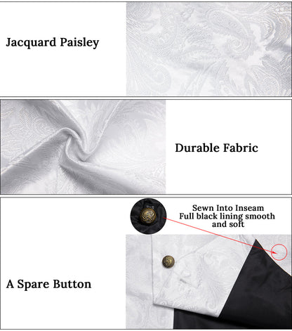 White Paisley Jacquard Silk Men's Collar Bowtie Vest Set vest set    - Sophisticated Gentlemen
