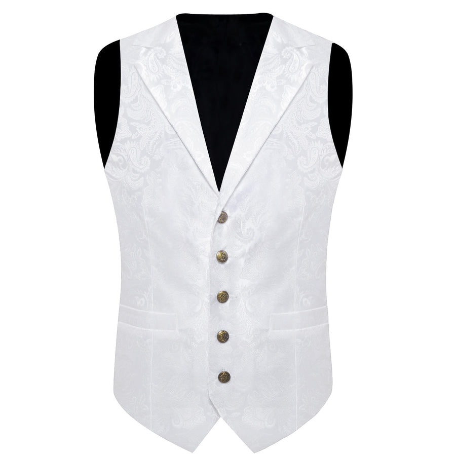 White Paisley Jacquard Silk Men's Collar Bowtie Vest Set vest set    - Sophisticated Gentlemen