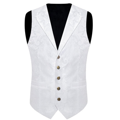 White Paisley Jacquard Silk Men's Collar Bowtie Vest Set vest set    - Sophisticated Gentlemen