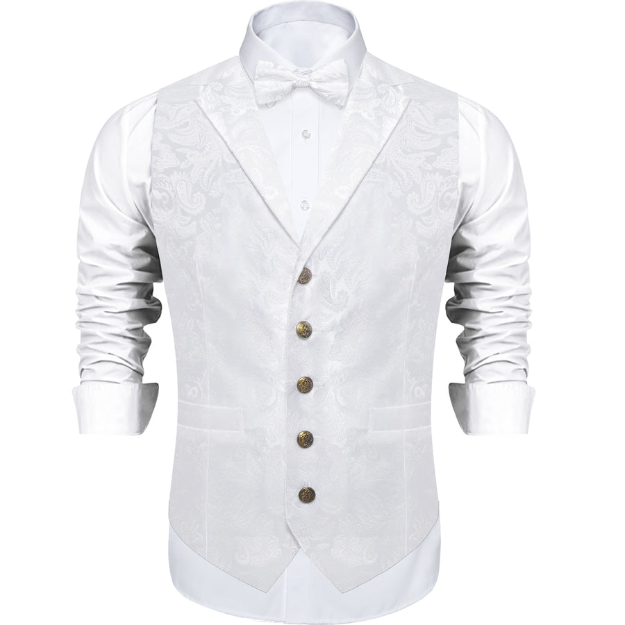 White Paisley Jacquard Silk Men's Collar Bowtie Vest Set vest set    - Sophisticated Gentlemen