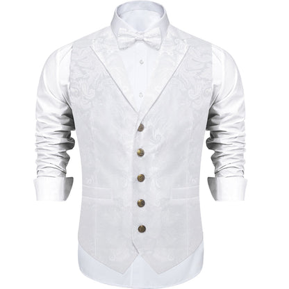 White Paisley Jacquard Silk Men's Collar Bowtie Vest Set vest set    - Sophisticated Gentlemen