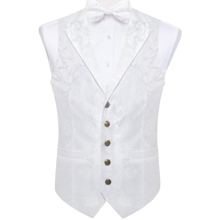 White Paisley Jacquard Silk Men's Collar Bowtie Vest Set vest set    - Sophisticated Gentlemen