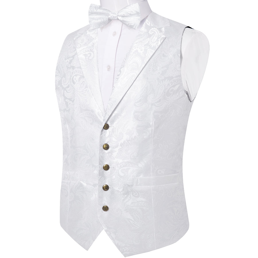 White Paisley Jacquard Silk Men's Collar Bowtie Vest Set vest set    - Sophisticated Gentlemen