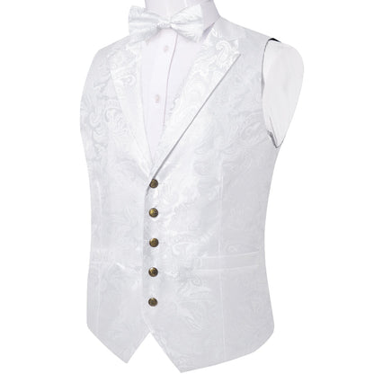 White Paisley Jacquard Silk Men's Collar Bowtie Vest Set vest set    - Sophisticated Gentlemen
