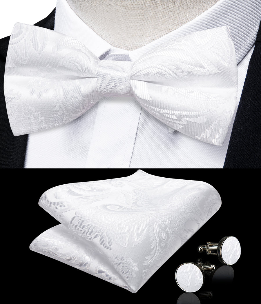 White Paisley Jacquard Silk Men's Collar Bowtie Vest Set vest set    - Sophisticated Gentlemen