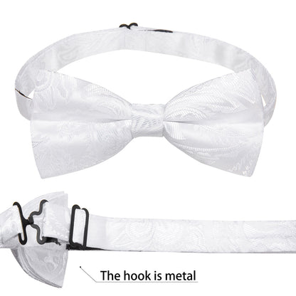 White Paisley Jacquard Silk Men's Collar Bowtie Vest Set vest set    - Sophisticated Gentlemen