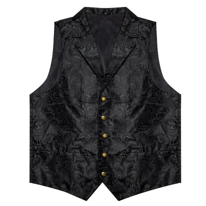 Classic Black Paisley Jacquard Silk Men's Collar Bowtie Vest Set vest set    - Sophisticated Gentlemen