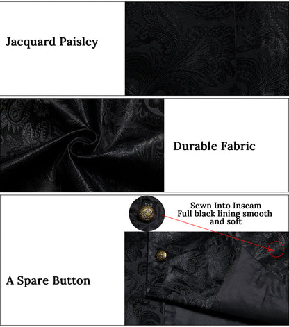 Classic Black Paisley Jacquard Silk Men's Collar Bowtie Vest Set vest set    - Sophisticated Gentlemen