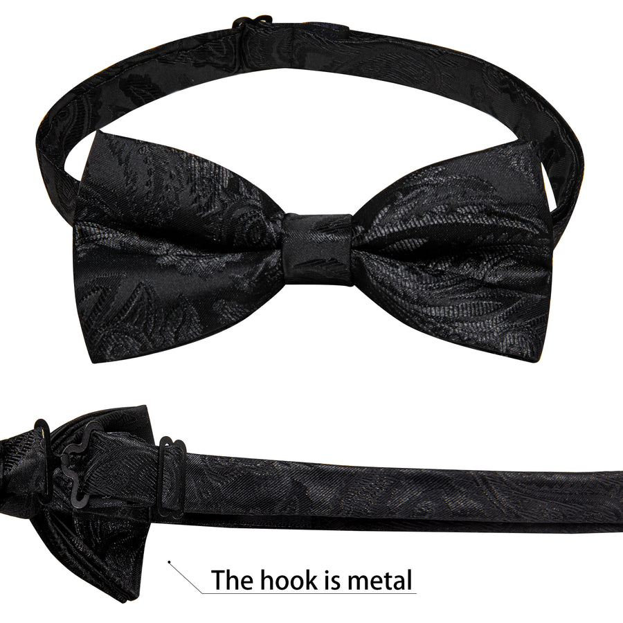 Classic Black Paisley Jacquard Silk Men's Collar Bowtie Vest Set vest set    - Sophisticated Gentlemen