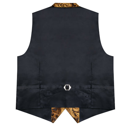 Brown Golden Paisley Silk Men's Collar Bowtie Vest Set vest set    - Sophisticated Gentlemen