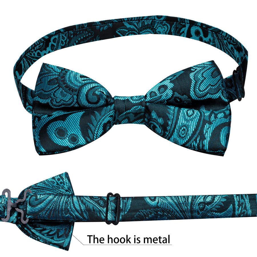 Lake Blue Paisley Silk Men's Bowtie Vest Set vest set    - Sophisticated Gentlemen