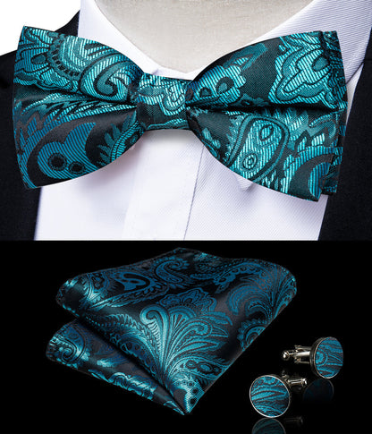 Lake Blue Paisley Silk Men's Bowtie Vest Set vest set    - Sophisticated Gentlemen