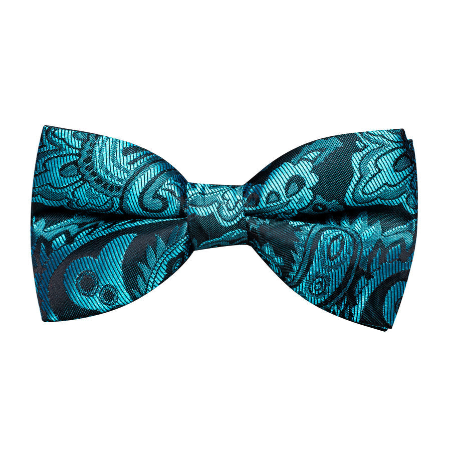 Lake Blue Paisley Silk Men's Bowtie Vest Set vest set    - Sophisticated Gentlemen