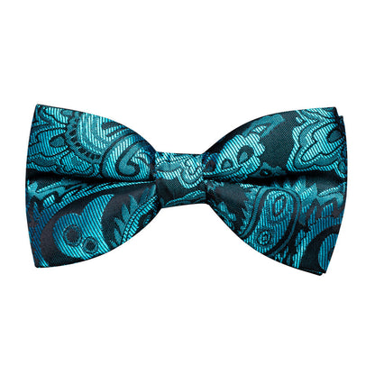 Lake Blue Paisley Silk Men's Bowtie Vest Set vest set    - Sophisticated Gentlemen