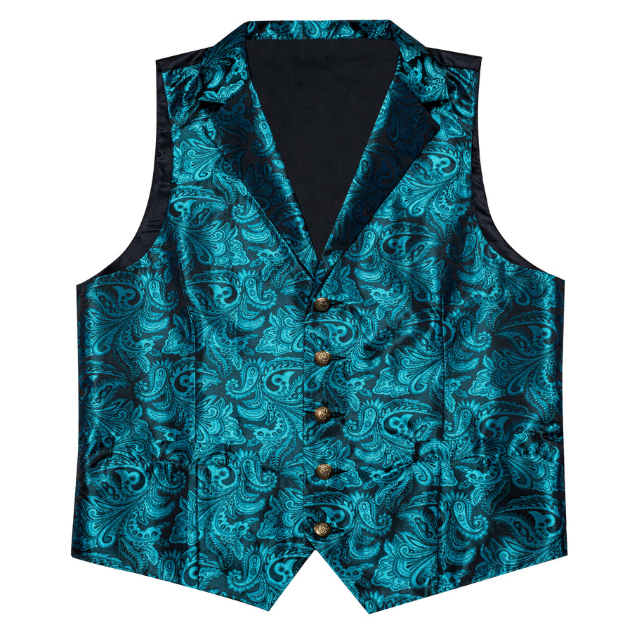 Lake Blue Paisley Silk Men's Bowtie Vest Set vest set    - Sophisticated Gentlemen