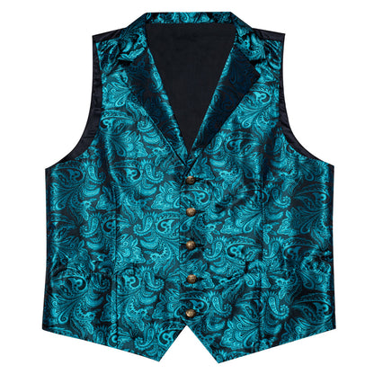 Lake Blue Paisley Silk Men's Bowtie Vest Set vest set    - Sophisticated Gentlemen