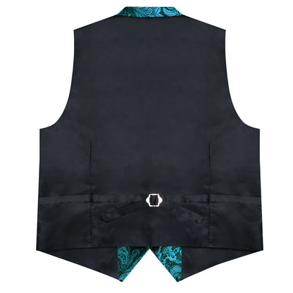 Lake Blue Paisley Silk Men's Bowtie Vest Set vest set    - Sophisticated Gentlemen
