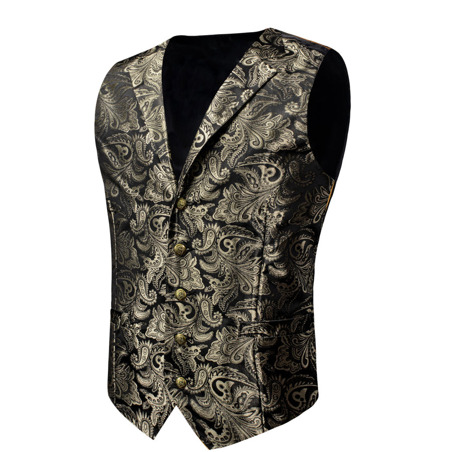 Gray Brown Paisley Silk Men's Collar Bowtie Vest Set vest set    - Sophisticated Gentlemen