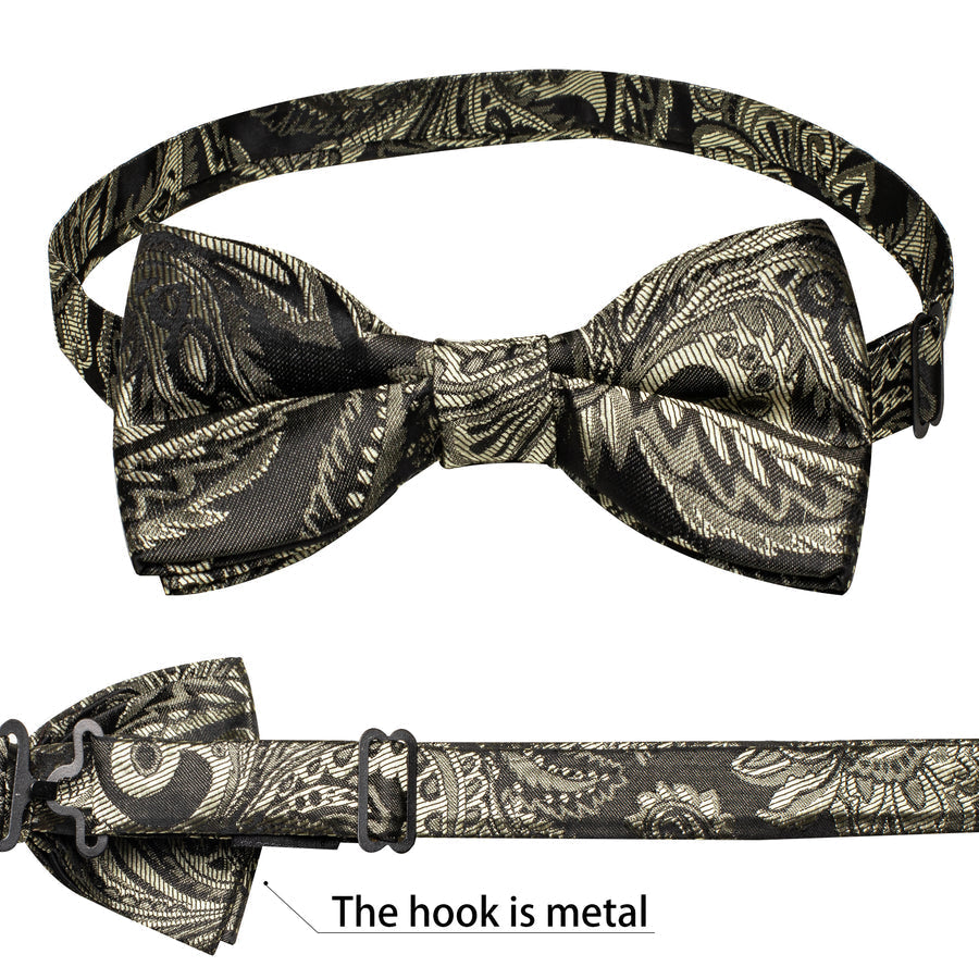 Gray Brown Paisley Silk Men's Collar Bowtie Vest Set vest set    - Sophisticated Gentlemen