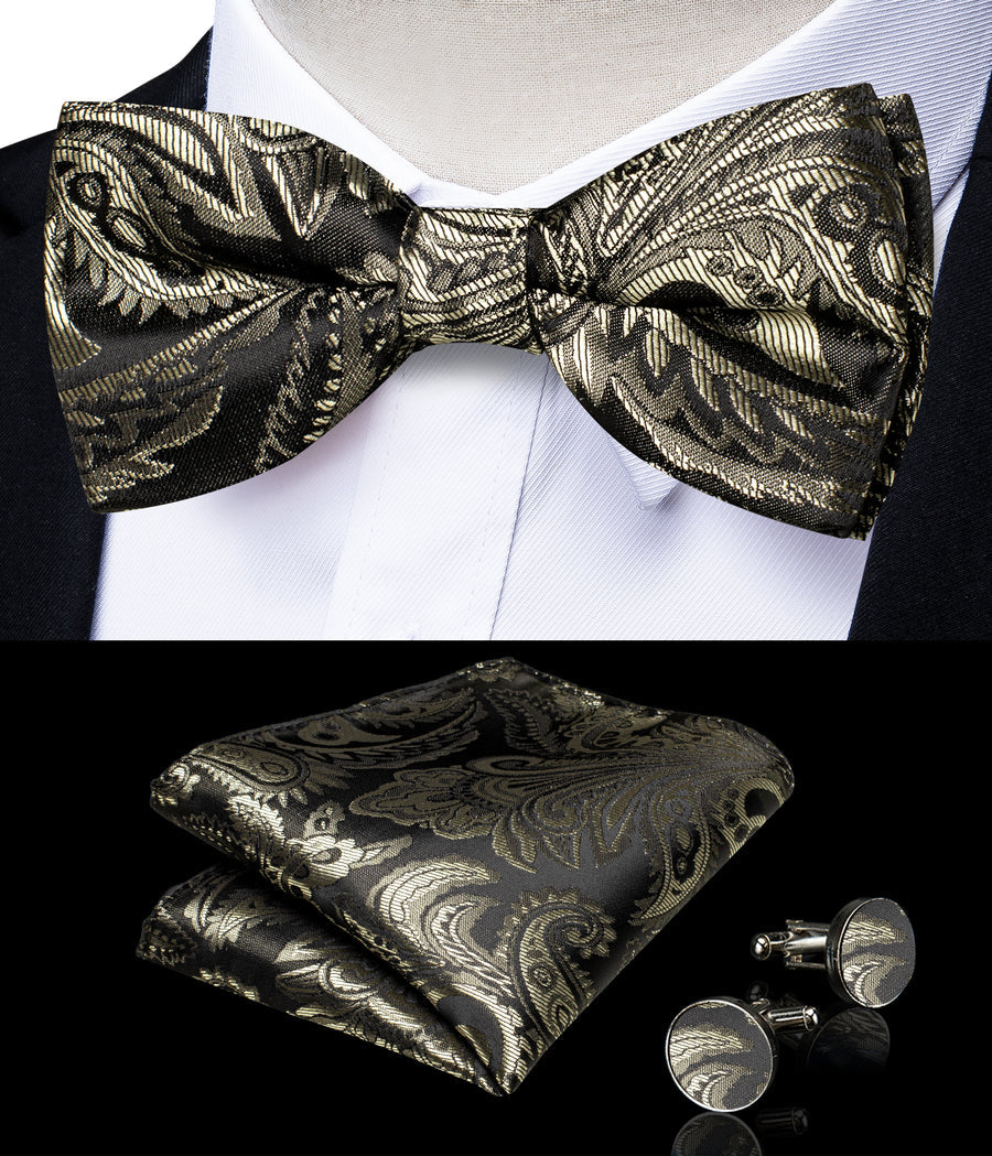 Gray Brown Paisley Silk Men's Collar Bowtie Vest Set vest set    - Sophisticated Gentlemen