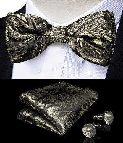 Gray Brown Paisley Silk Men's Collar Bowtie Vest Set vest set    - Sophisticated Gentlemen
