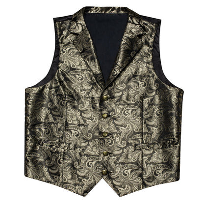 Gray Brown Paisley Men's Collar Vest Set vest set    - Sophisticated Gentlemen