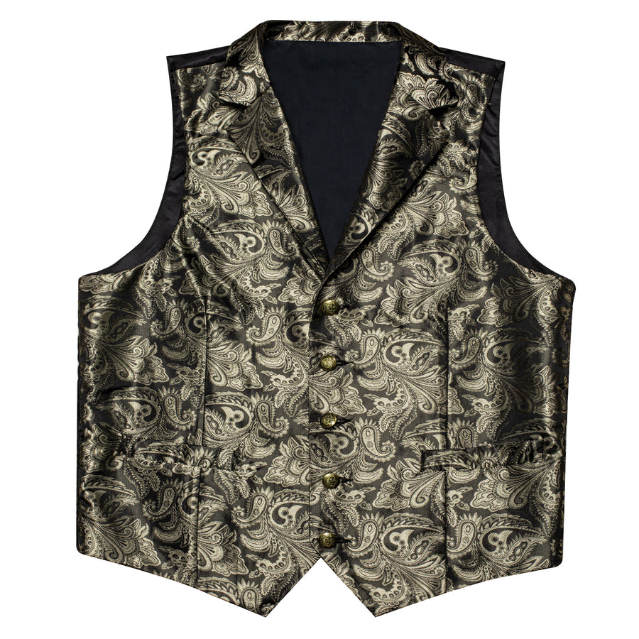 Gray Brown Paisley Silk Men's Collar Bowtie Vest Set vest set    - Sophisticated Gentlemen