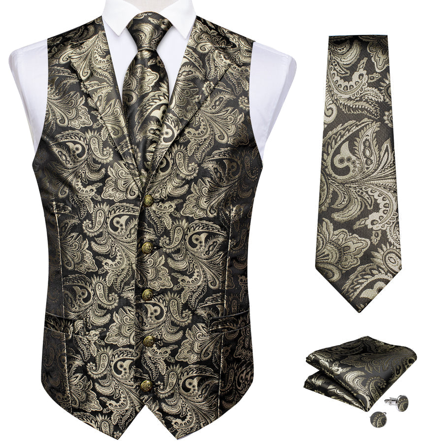Gray Brown Paisley Men's Collar Vest Set vest set    - Sophisticated Gentlemen