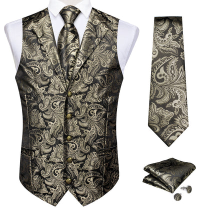 Gray Brown Paisley Men's Collar Vest Set vest set    - Sophisticated Gentlemen