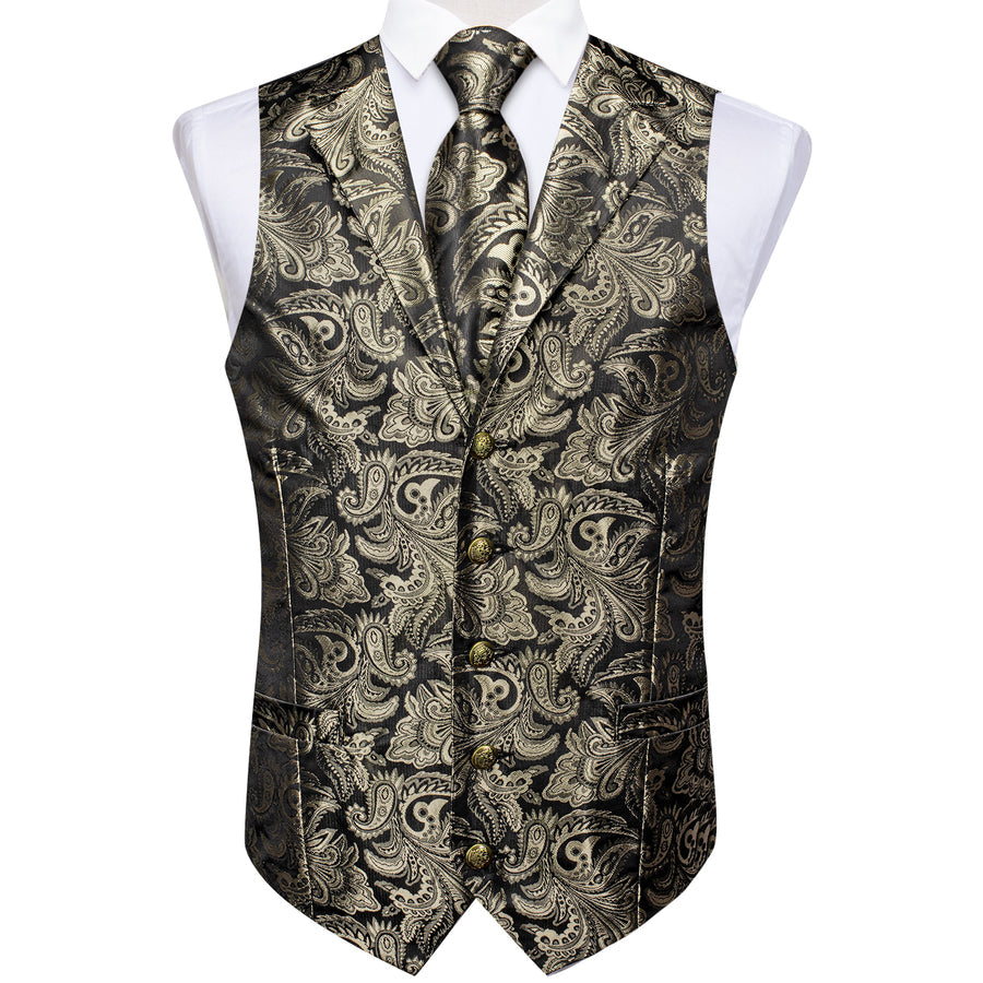 Gray Brown Paisley Men's Collar Vest Set vest set    - Sophisticated Gentlemen