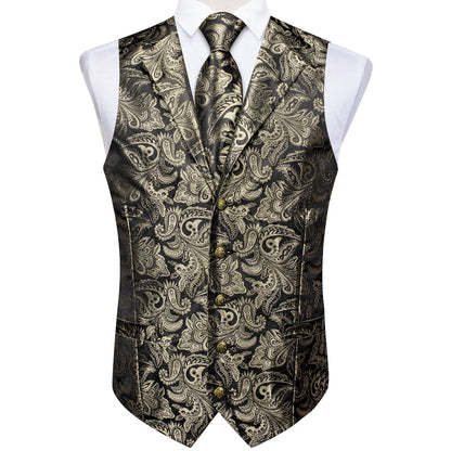 Gray Brown Paisley Men's Collar Vest Set vest set    - Sophisticated Gentlemen