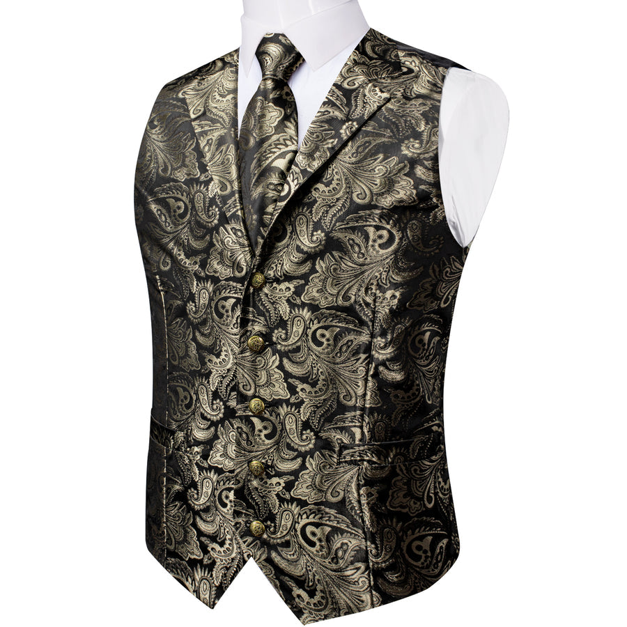 Gray Brown Paisley Men's Collar Vest Set vest set    - Sophisticated Gentlemen