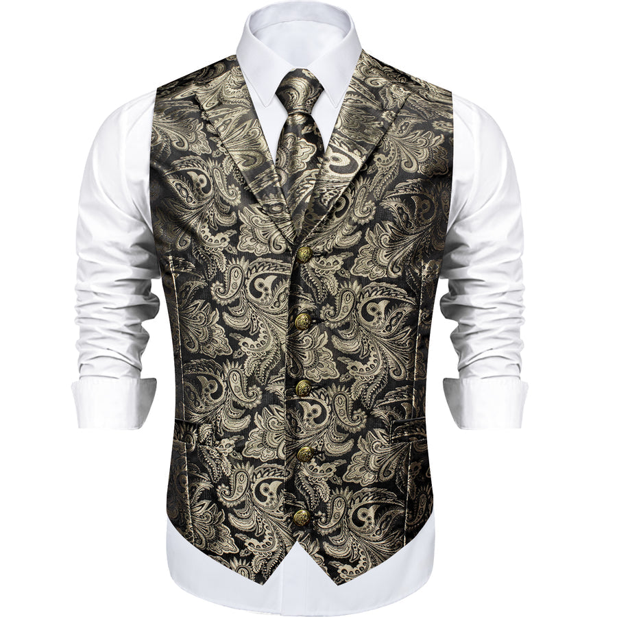Gray Brown Paisley Men's Collar Vest Set vest set    - Sophisticated Gentlemen
