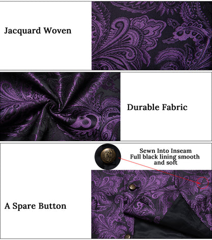 Dark Purple Paisley Men's Collar Vest Set vest set    - Sophisticated Gentlemen