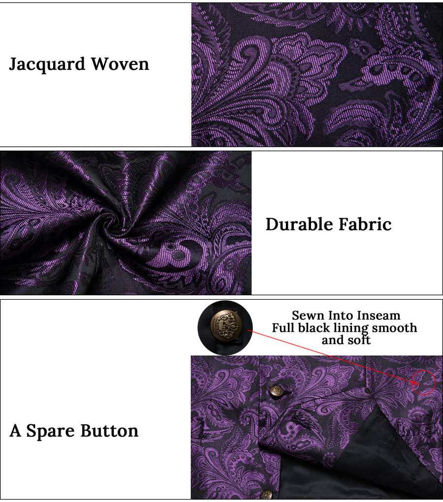 Dark Purple Paisley Silk Men's Collar Bowtie Vest Set vest set    - Sophisticated Gentlemen