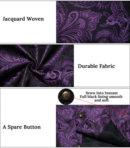 Dark Purple Paisley Silk Men's Collar Bowtie Vest Set vest set    - Sophisticated Gentlemen