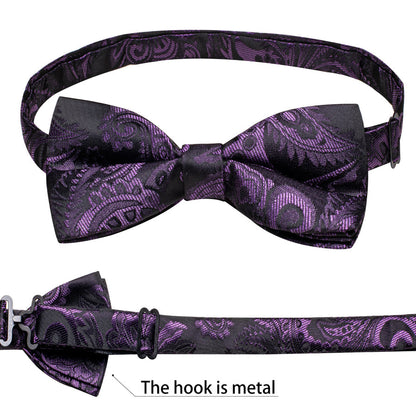 Dark Purple Paisley Silk Men's Collar Bowtie Vest Set vest set    - Sophisticated Gentlemen